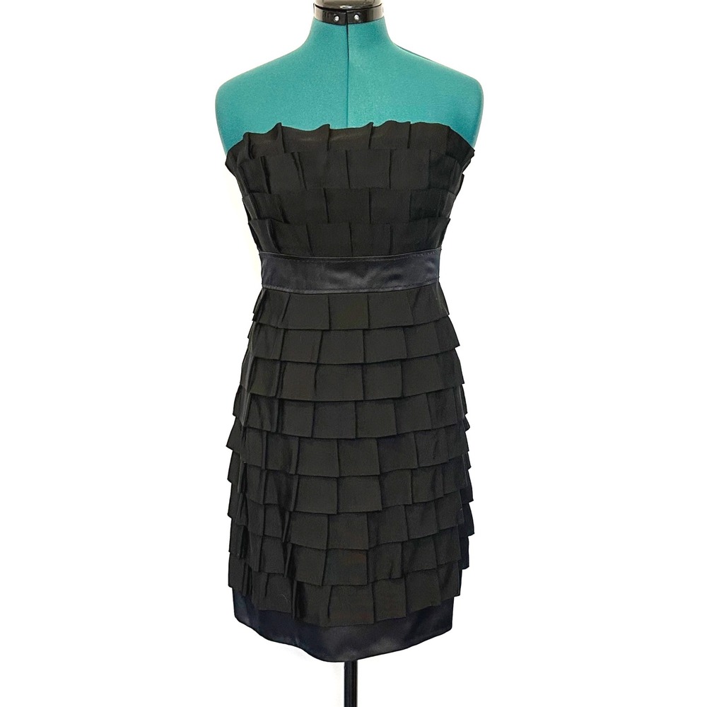 Phoebe Couture Black Strapless Ruffle Tiered Fit Flare Cocktail Dress Size 2